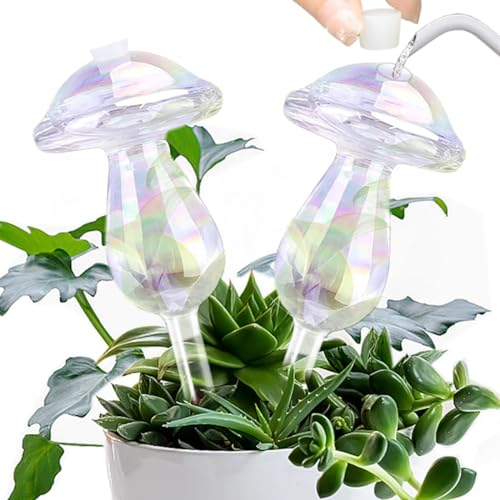 E-feilai Mushroom Watering Globes,Glass Watering Devices,Plant Spikes Insert, Automatic Plant Waterer,Self Watering Bulbs, Mushroom Plant Feeder for Gift (2, Mushrooms)