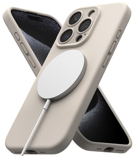Ringke Silicone Magnetic für iPhone 15 Pro Max Hülle, [Kompatibel mit MagSafe] Weiche Griffige rutschfest Kratzfest Stoßfest Silikon Schutzhülle mit Präzisen Kameraausschnitten - Stone