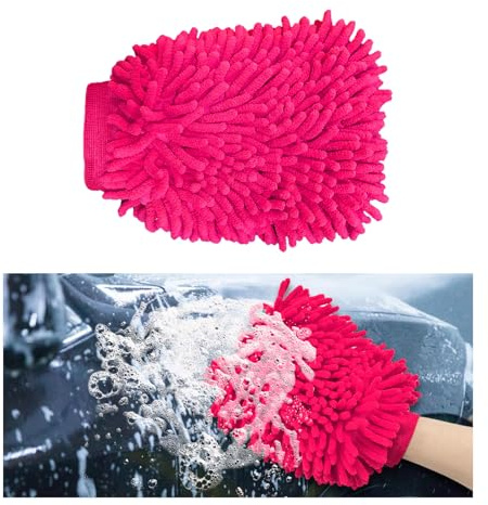 Gant de Lavage en Microfibre de qualité supérieure, Doux et Anti-Rayures, Double Face, Chenille, Parfaits pour Le Lavage de Voiture et Les détails (Rose, Taille L)