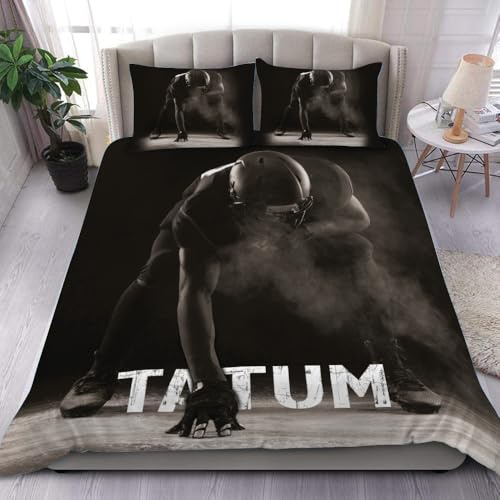 SATIGI Personalized Football Pattern Bedding Set with Name & Number, Sport Bed Sets Twin Size, Gift for Sport Lovers (Football DS-19)