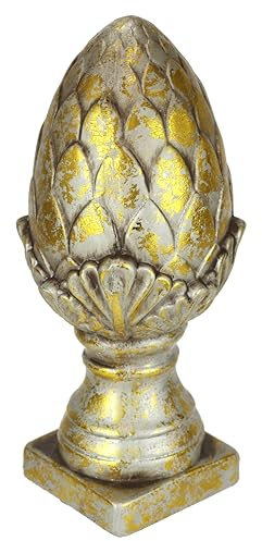 Flair Flower Dekoobjekt Zapfen dekorativer Pinien-Zapfen Deko-Zapfen Alt-Gold Shabby Landhaus-Optik Keramik-Zapfen Gartenfigur Deko Outdoor Geschenk Statue Gartendeko Artischocke, 33cm