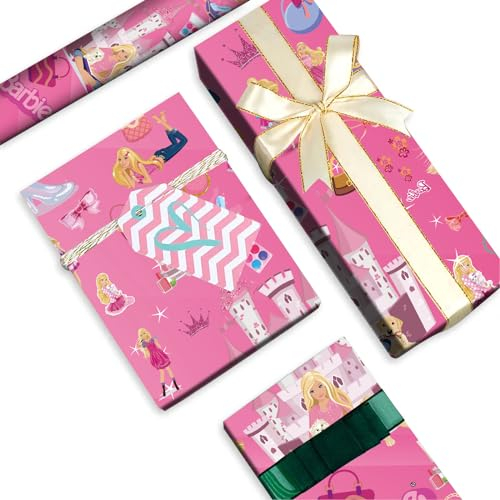 Prinzessin Geschenkpapier Rolle, Prinzessin Weihnachtsgeschenkpapier Rollen, 5PCS Pink Geschenk Papier Pack, Geschenkpapier Langlebig, für Weihnachten Geburtstag Geschenkverpackung（Rosa）