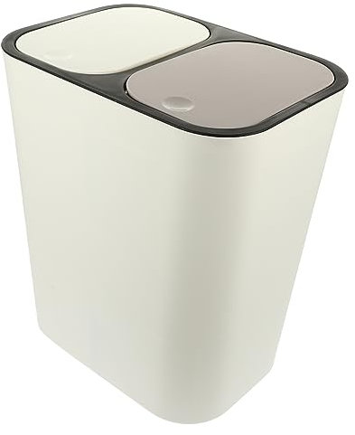 AOKWAWALIY Dual Compartments Mülltrennungsbehälter Für Trockene Und Abfälle Mit Deckel Zuhause Küche Bad Vielseitig Einsetzbar Geräumig Design Elfenbeinweiß