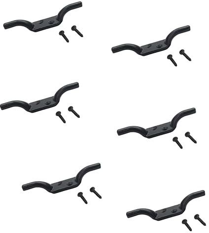 SUL Cleat Hook 100mm Heavy Duty Black Coated Rope Cord Cleat Hook, Halyard Rope Cleat Hook Flagpole Trailer Rope Roman Blind Cord Hooks Cleat Hooks for Washing Line with Screws - 4 inch (6)