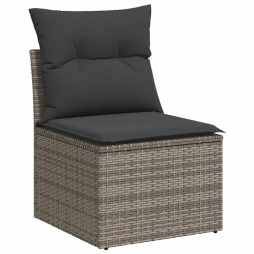 vidaXL Gartensofa ohne Armlehnen mit Kissen, Outdoor Sofa mit abnehmbarem waschbarem Bezug, Terrassensofa mit Stahlrahmen, Gartenstuhl Gartensessel Gartenmöbel, Grau Poly Rattan