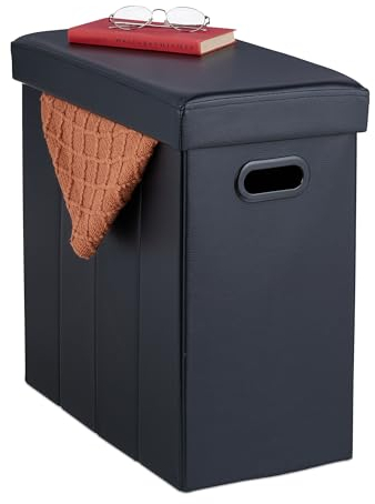 Relaxdays Sitzhocker mit Stauraum, Kunstleder, gepolstert, Faltbarer Hocker, Wohnzimmer, HBT: 49 x 48,5 x 27 cm, schwarz