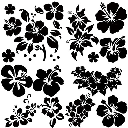 GORGECRAFT Autocollant Voiture Fleur Hibiscus 20 * 20 cm 4 Styles | Autocollants et Décalcomanies Hawaïens, Branche D'Hibiscus, Imperméable en Vinyle, Décor Extérieur Automobile