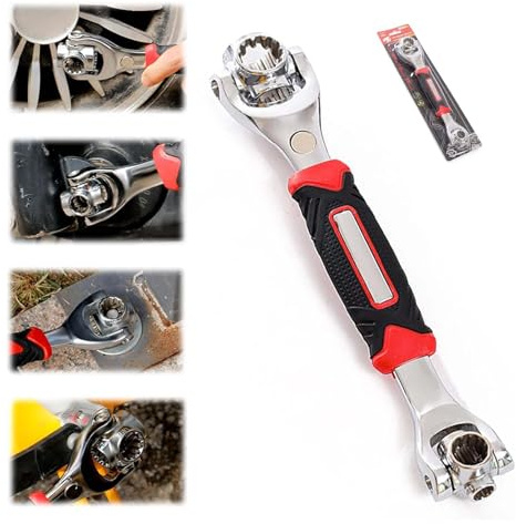 Socket Spanner,52 In 1 Universal Socket Spanner Wrench,Multifunctional Socket Wrench, Adjustable Spanner Wrench,Stainless Steel Repair Tools 360 Degree Rotating Wrench,52 In 1wrench (Plum Blossom)
