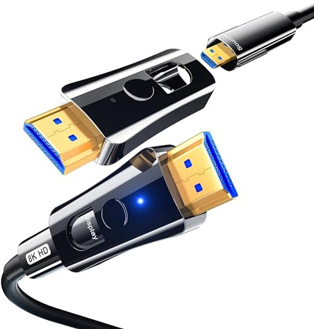 DGHUMEN Fiber Optic HDMI Cable 20M, 8K 48Gbps Ultra High Speed in Wall HDMI 2.1 Cable with Micro HDMI and Standard HDMI Connector Support HDR Dolby eARC, Compatible with Projector, TV, PC, Monitor