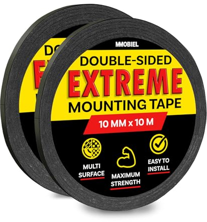 MMOBIEL 10mm Double Sided Strong Adhesive Mounting Tape [2 Pack] for Heavy Duty Indoor Mounting, Decor, DIY Crafts, Home, Office, Carpet Fixing, LED Strip Lights - 10m Long Roll