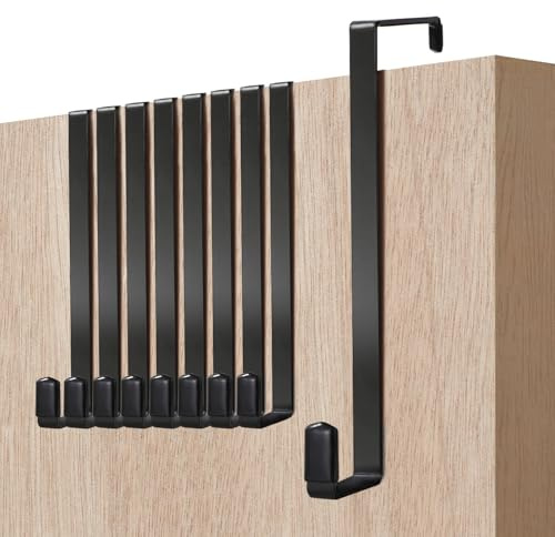 HuaJiao 8 Pack Over Door Hook, Over The Door Hanger Heavy-Duty Coat Hooks for Bedroom, Bathroom, Kitchen, Wardrobe, Dormitory (Black)