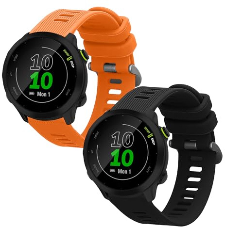 kwmobile 2x Uhrenarmband für Garmin Forerunner 55 / Forerunner 165/245 / 645/570 42mm Armband - Fitnesstracker Band Set aus TPU Silikon - Ersatzarmband Smartwatch - Schwarz Orange