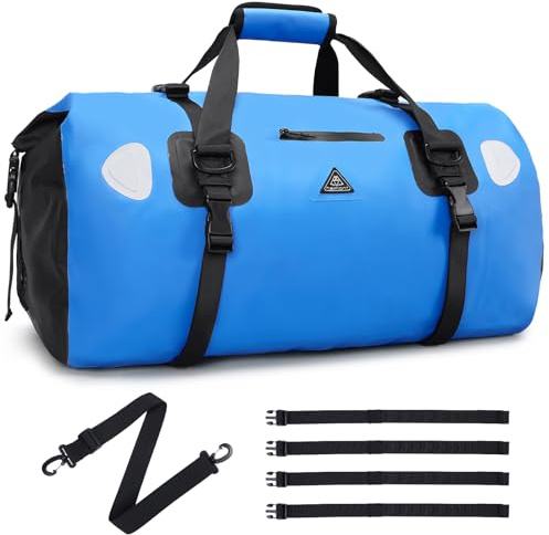 Wasserdichter Rucksack Dry Bag | wasserdichte Reisetasche Rucksack | Roll Top Seesack Wasserdicht für Camping, Motorrad Wasserfeste Tasche, wasserdichte Bootfahren, Kajakfahren, SUP, Blue, 70L