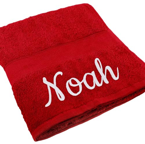 Deitert Handtuch Juist mit Namen oder Wunschtext Bestickt, personalisiertes Duschtuch, individuelles Badetuch, 100% Baumwolle, 50 x 100 cm rot