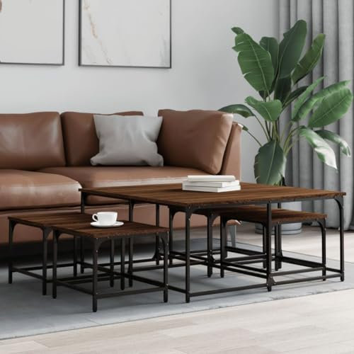 Iiaky Satztische 5 STK. Couchtisch Beistelltisch Satztische FüRs Wohnzimmer Satztisch Couchtisch Braun Eichen-Optik Holzwerkstoff