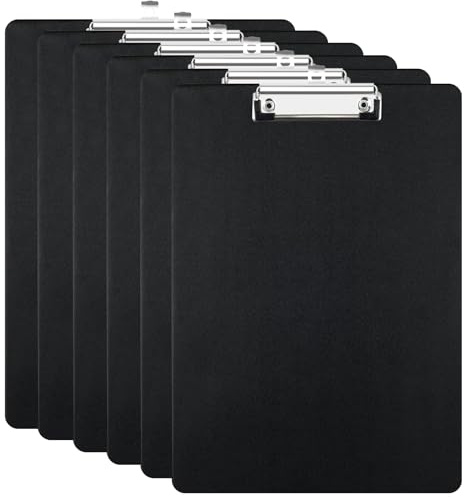 pangdapengpeng 6 Pezzi Portablocco A4, Portablocchi in Plastica, Cartelline Portadocumenti con Pinza in Metallo per Appunti, Moduli, Documenti, Disegni (Nero)