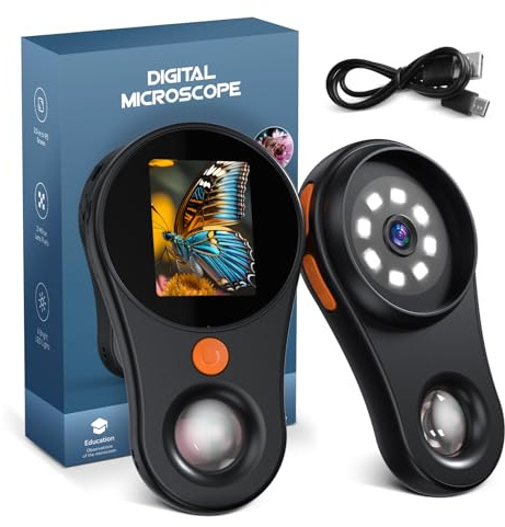 Digital Microscope Handheld 2.0 inch IPS Color Screen,Portable Digital Magnifying Glass 500x,Marco Microscope for Kids,Built-in 8LED Lights,USB Compatible with PC Windows, Mac OS