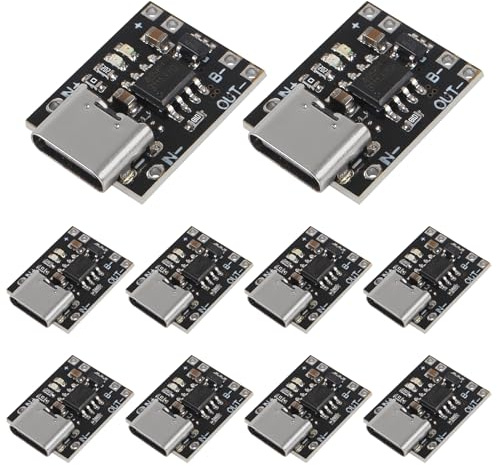 AITRIP 10 Pack Ultra-Mini USB Type C 3.7V Lithium Battery Charger Board 4.2V Charging Module with Protection Circuit and LED Charge Indicators 5V USB-C