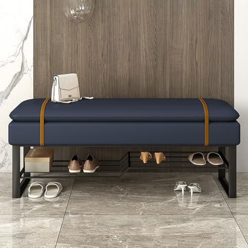 Moderne Schuhbank für den Eingangsbereich, mit Kissen, stabiler Rahmen, Schuhregal, Bank für Schlafzimmer, Wohnzimmer, Flur, Bettbank, 60 cm, Blau