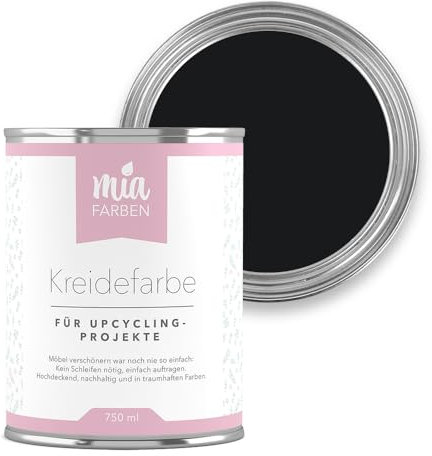 miafarben Kreidefarbe für Möbel 750ml, Möbellack, Möbelfarbe ohne schleifen, Kreidefarbe für Holz (Tiefes Nachtschwarz)