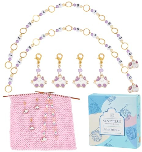 SUNNYCLUE 1 Box 16Pcs Locking Stitch Marker Number Row Counter Chains Knitting Stitch Markers With Lobster Claw Clasps Enamel Cat Charm Crochet Stitch Marker Charms for Knitting Weaving Sewing
