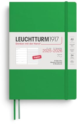 LEUCHTTURM1917 3720805 veckokalender och anteckningsbok medium (A5) 2026, 18 månader 07.2025-12.2026, softcover, vårblad, engelska
