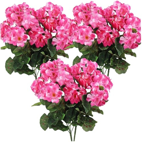 Tadoiooy 6pcs künstliche Geranien 14 Zoll lebensechter künstlicher Blüten mit verstellbaren Zweigen langlebig lebendigen Seiden -Geranium für Innen-, Außen-, Rosenrot