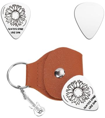 UNICRAFTALE Personalisierte Gitarrenplektren Geschenke Gitarrenplektrum Schlüsselanhänger Sonnenblumen Edelstahl Gitarrenplektrum Mit PU Lederetui Plektrum Gitarren Set Für Gitarrenspieler Geburtstag