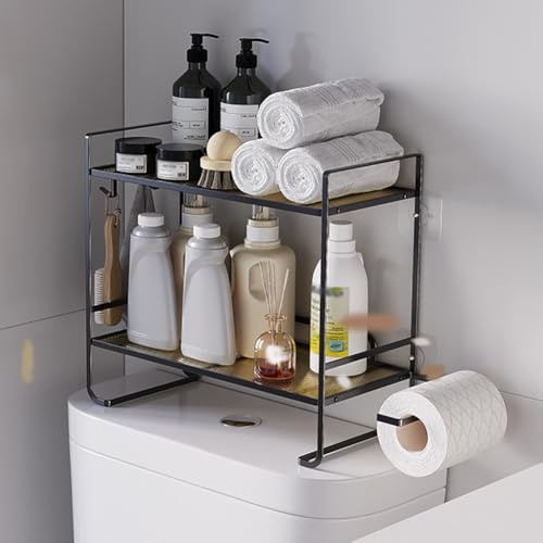 Meuble Wc Rangement, Over The Toilet Etagere Wc Meuble Toilette, Etagere Salle De Bain, RostbestäNdig Dickem Stahl, Multifunktionales Wc-Regal, Platzsparend, Noir, 45x16x36 cm