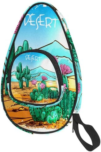VAPOKF Housse pour raquette de tennis de table, cactus du désert, sac de raquette de ping-pong avec pochette pour 4 à 5 balles