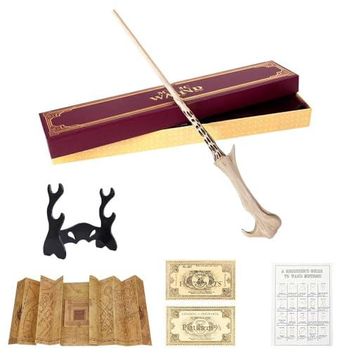 WDKXCN Baguette Voldemort de 37 cm Harry avec noyau en acier et résine, baguette magique Voldemort dans un coffret cadeau avec tickets dorés, lettre d'acceptation, carte, lunettes noires, bracelet