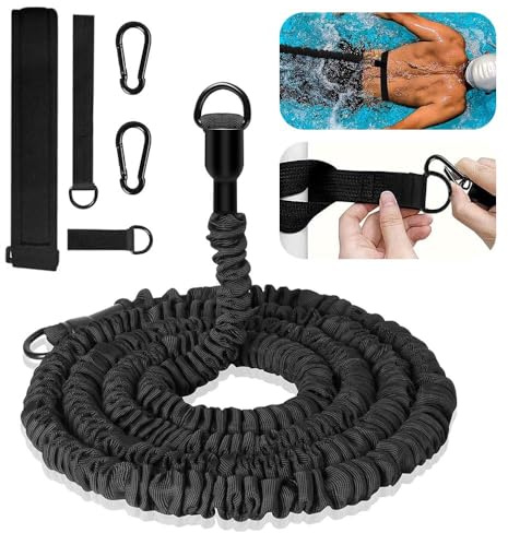 Ceinture de Nage Piscine Adulte,Elastique de Nage Statique Piscine,Ceinture de Natation Utilisé pour La Natation,L'entraînement à Contre-Courant,Extensible de 2.5-7.5M avec Sac de Rangement