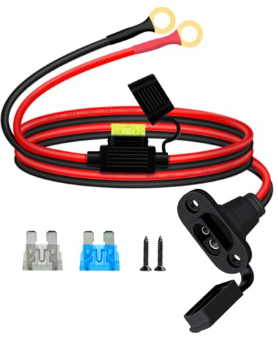 YINGAYOU Cable SAE Terminal Anillo 8 mm 12V 24V Cable SAE Cargador Bateria 12AWG con Fusible para Cargar Motocicletas, Tractores y Automóviles (1 m)