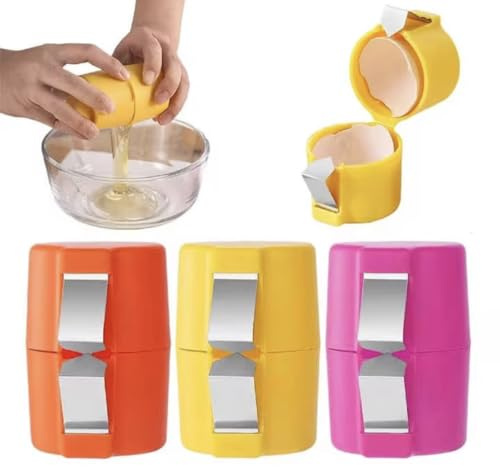 Manual Egg Cracker Tool with Shell Separator, Stainless Steel Blade, Food-Grade Plastic, Yellow Orange Pink (red)