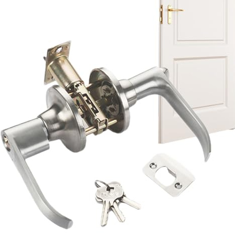 Door Lock with Key, Ball Door Handle Lock Set, Three-bar Handle Locks, Entry Interior Doors Knob Locks Spherical Design Loc-k with 3 Keys for Bedroom Room Bathroom