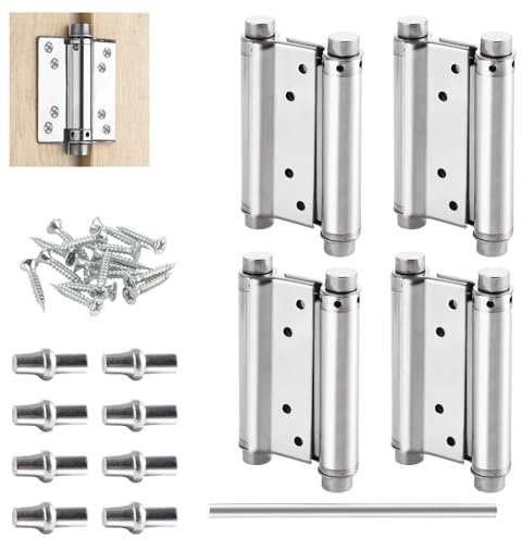 Oungy 4 Stück Pendeltürscharnier Edelstahl, 130mm Pendeltürbeschlag Selbstschließend, Schwingtür Scharnier, 15 kg Tragfähigkeit, Federscharnier für Theke, Pendeltür Schwingtür und Holztüren (4 Zoll)