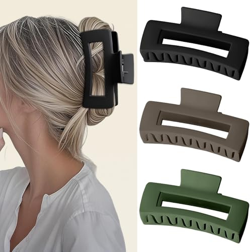 PUSCOBSY Haarklammer Groß für Dickes Haar 13 cm Rutschfest Haarklammern 3 Stück Starker Halt Haarspange Matte Haarspangen für Damen, Schwarz Braun Grün