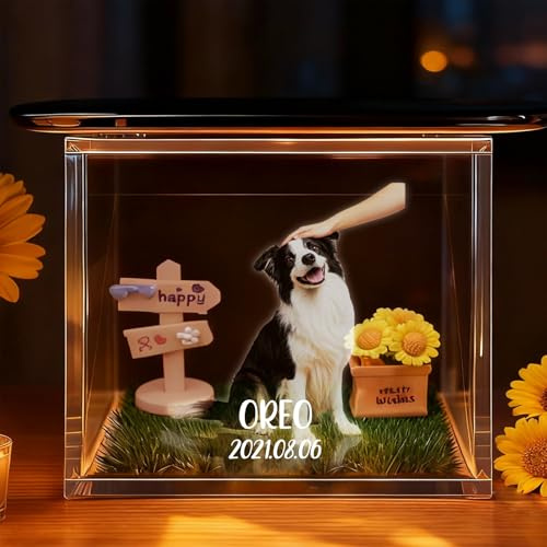 Personalisierte Geschenke für Hundebesitzer - 3D Hunde Figur Hologramm Haus Bilderrahmen Deko mit Foto Gravur Erinnerung Andenken Hund Hundegeschenke Gedenkgeschenke für Hundemama Hundeliebhaber