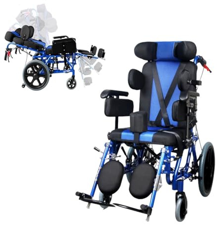 PA-DABAOO Fauteuil Roulant Inclinable À Dossier Haut Fonctionnel, Fauteuil Roulant De Transport En Alliage D'aluminium, Fauteuil Roulant Manuel Robuste, Équipement Pour Enfants,Children