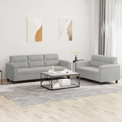 WDGJJFECNMUEHI 2-TLG. Sofagarnitur Set Grau Mikrofaser Wohnzimmer Couchgarnitur mit Kissen, bequemes 2-Sitzer und 3-Sitzer Sofa Set für gemütliches Entspannen und Fernsehen