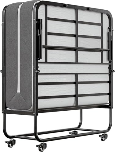 SunsGrove Klappbett 191x79 cm mit 13 cm Memory Foam Matratze, Gästebett Klappbar für Erwachsene, Faltbares Metallbett mit Rollen, Reisebett Stabil bis 200 kg Belastbar