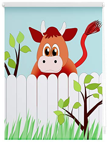 Lichtblick Klemmfix Tageslicht-Rollo mit Motiv, ohne Bohren, Blickdicht, Seitenzugrollo, Made in Germany, Ochse Otto - Bunt 80 x 150 cm (B x L)
