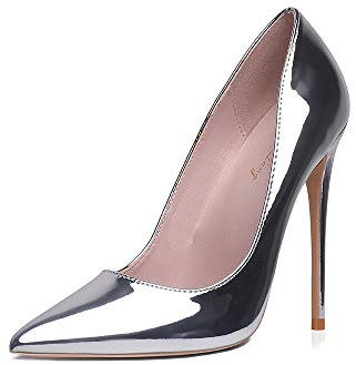 GENSHUO stiletto högklackade, 12 cm/4,72 tum dam pumps party high heels sexig basic skor dam slutna aftonskor lack/mocka, 35EU-40 EU (Silver, numeric_40)