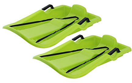 Superio Downhill Snow Sled with Brake Handles for Kids, 35” Toboggan Plastic Sleigh with Pull Rope, Green. (2)