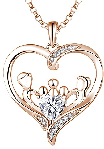 JO WISDOM Mama Halskette Silber 925,Kette Anhänger Mutter 3 Kinder Tochter/Sohn Vater Familie Liebe Herz mit 3A Zirkonia,Schmuck für Frauen