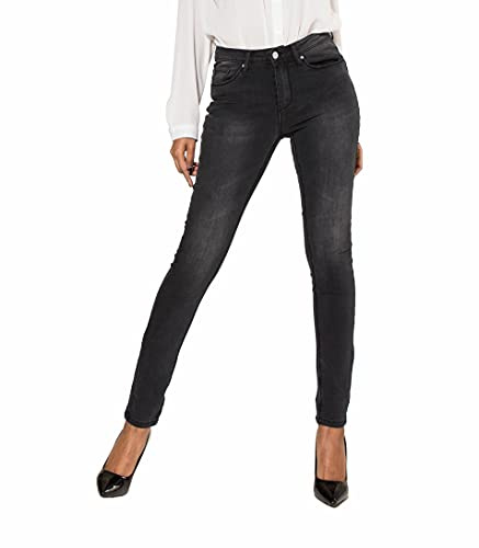 Nina Carter P076 dam skinny fit jeans hög midja jeans push-up stretch använd look denim byxor, Grå (P076-3), L (Smal)