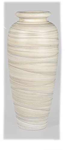 Dekorative schwere Bodenvase 60cm Creme-Relief aus Keramik gefertigt
