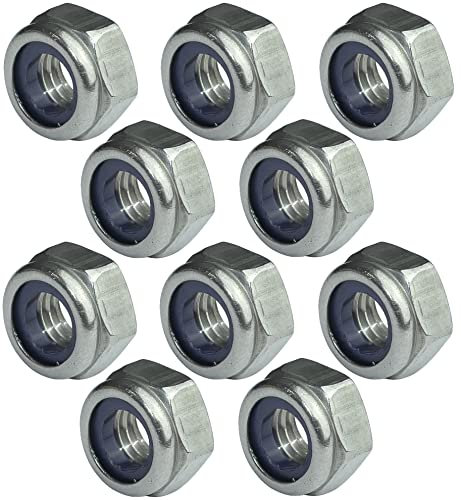 AERZETIX - C49568 - Set di 10 dadi esagonali di bloccaggio M8 Ø esterno 13mm - in acciaio inossidabile A2 - dadi autobloccanti con anello in nylon