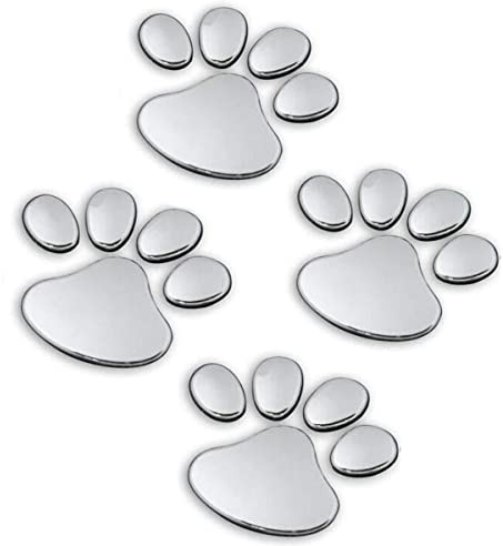 Sosa&Ya 4X Auto Aufkleber Hund Katze Pfoten Tatzen 3D Sticker (Silber)