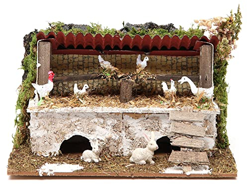 Holyart Stalla presepe con polli e Conigli 12x20x14 cm